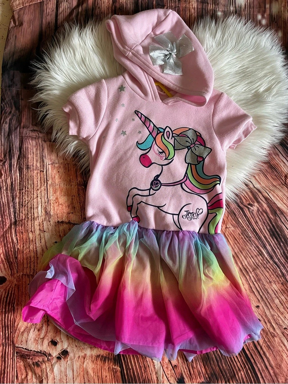JoJo Siwa Unicorn Hooded Tulle Dress Pink Multicolor